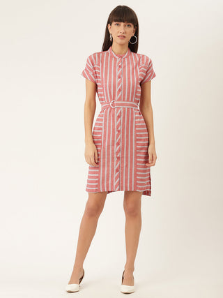 Elle Women Coral Printed Round Neck Dress