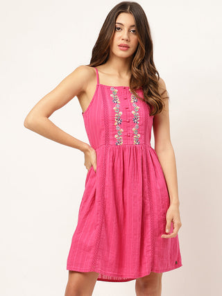Elle Women Pink Solid Square Neck Dress