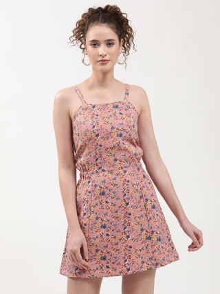 Elle Women Pink Printed Square Neck Dress