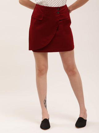 Elle Women Red Solid Regular Fit Skirt