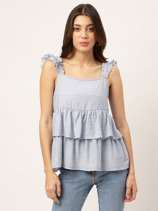 Elle Women Blue Solid Square Neck Top