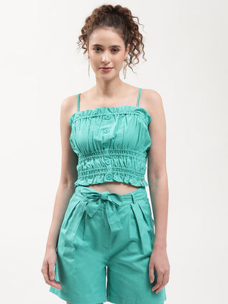 Elle Women Green Solid Square Neck Top