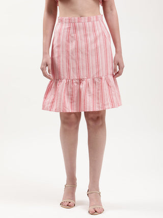 Elle Women Red Striped Regular Fit Skirt