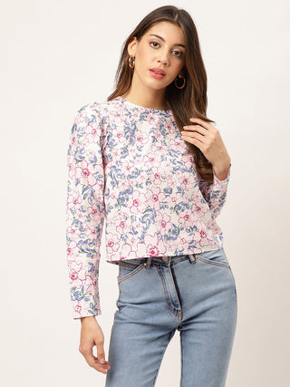 Elle Women Pink Printed Round Neck Top