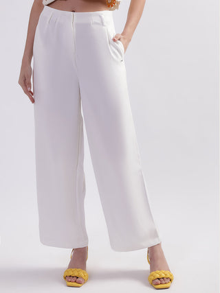 Elle Women White Solid Regular Fit Trouser