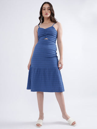 Elle Women Navy Blue Solid V Neck Dress