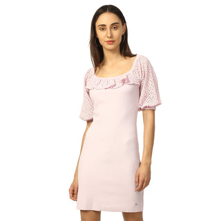 Elle Women Lilac Solid Round Neck Dress