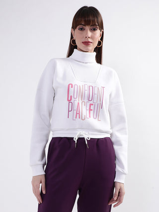 Elle Women White Solid Round Neck Sweatshirt