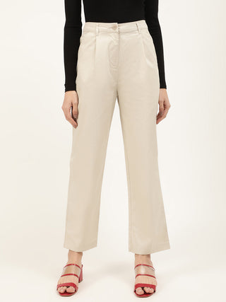 Elle Women Beige Solid Regular Fit Trouser