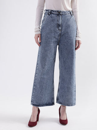 Elle Women Blue Solid Flared Jeans