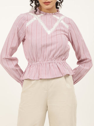Elle Women Lilac Striped Round Neck Top