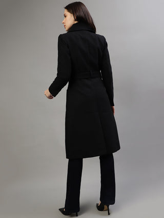 Elle Women Solid Notched Lapel Full Sleeves Overcoat