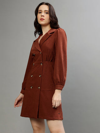 Elle Women Solid Peaked Lapel Full Sleeves Dress