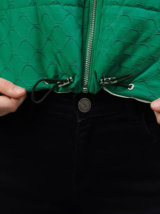 Elle Women Green Self-Design Stand Collar Full Sleeves Reversible Jacket