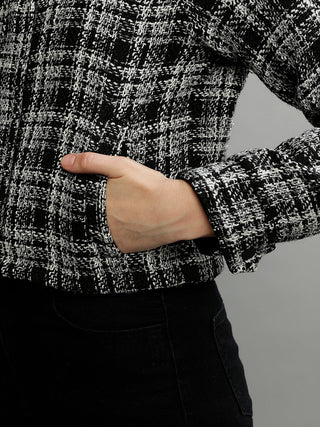 Elle Women Checked High Neck Full Sleeves Jacket