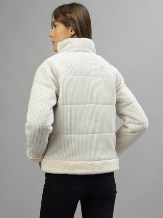 Elle Women Solid Stand Collar Full Sleeves Jacket