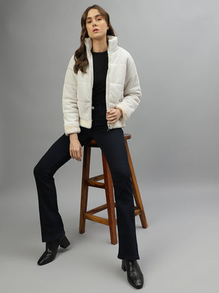 Elle Women Solid Stand Collar Full Sleeves Jacket