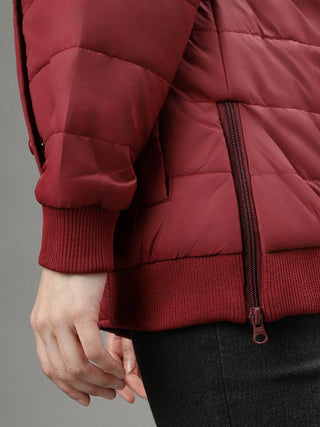 Elle Women Red Solid Hooded Long Sleeves Puffer Jacket