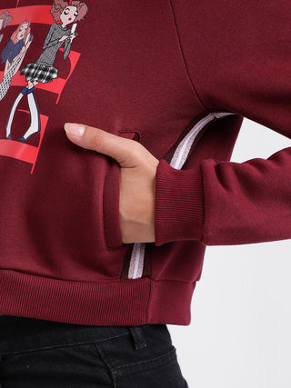Elle Women Red Printed Round Neck Full Sleeves Pullover Style Sweatshirt