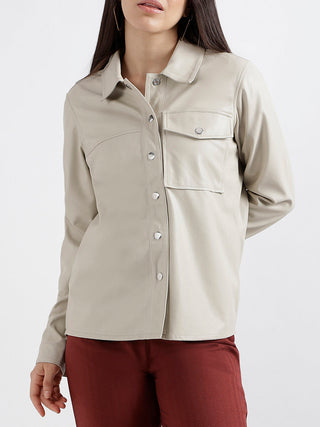 Elle Women Solid Full Sleeves Shirt Collar Top