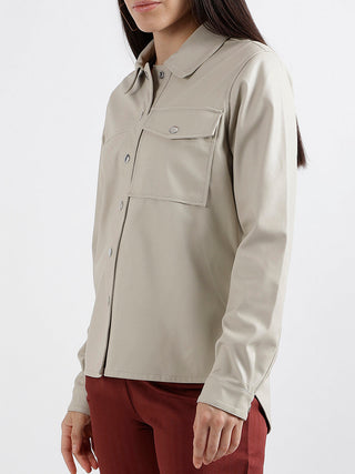 Elle Women Solid Full Sleeves Shirt Collar Top