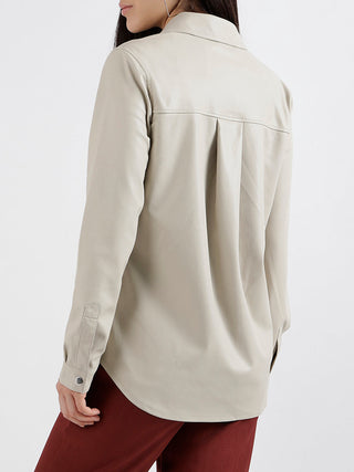 Elle Women Solid Full Sleeves Shirt Collar Top