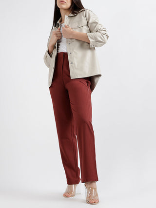 Elle Women Solid Full Sleeves Shirt Collar Top