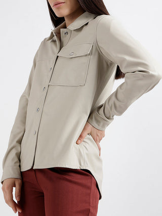 Elle Women Solid Full Sleeves Shirt Collar Top