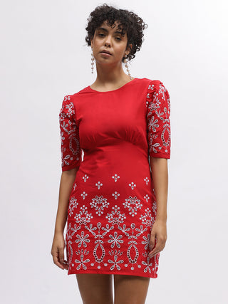 Elle Women Red Round Neck Dress