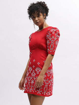 Elle Women Red Round Neck Dress