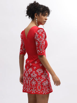 Elle Women Red Round Neck Dress