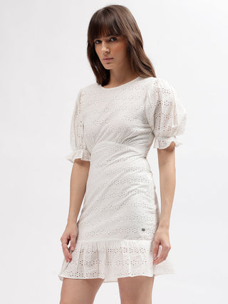 Elle Women White Boat Neck Dress