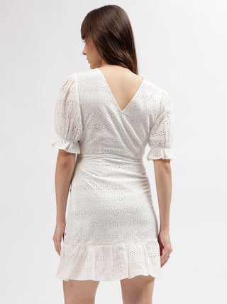 Elle Women White Boat Neck Dress