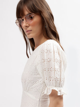 Elle Women White Boat Neck Dress