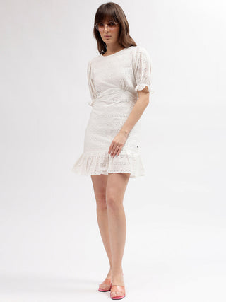 Elle Women White Boat Neck Dress