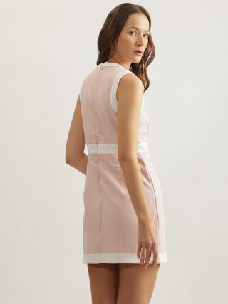 Elle Women Pink Band Collar Dress