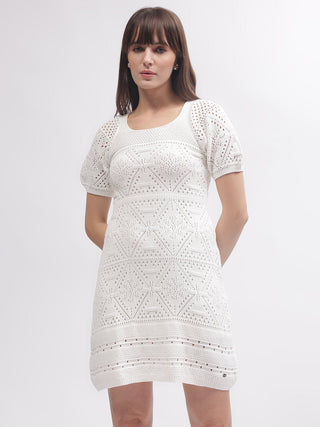 Elle Women White Square Neck Dress