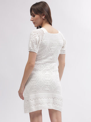 Elle Women White Square Neck Dress