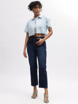 Elle Women Blue Solid Straight Fit Jeans