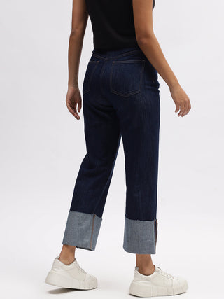 Elle Women Blue Solid Straight Fit Jeans