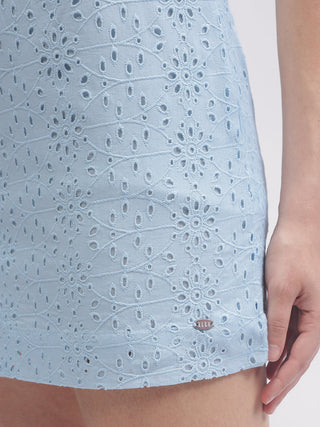 Elle Women Blue Embroidered Fitted Skirt