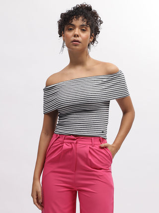 Elle Women Black Off Shoulder Tshirt