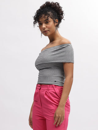 Elle Women Black Off Shoulder Tshirt