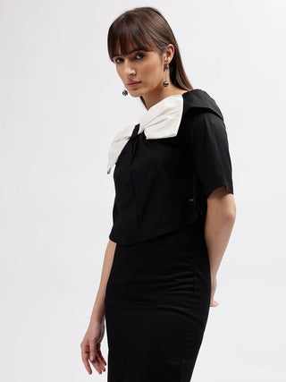 Elle Women Black Solid Off Shoulder Short Sleeves Top