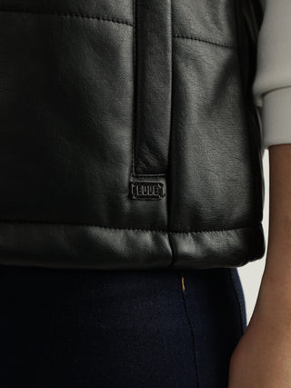 Elle Women Black Solid Hooded Sleeveless Jacket