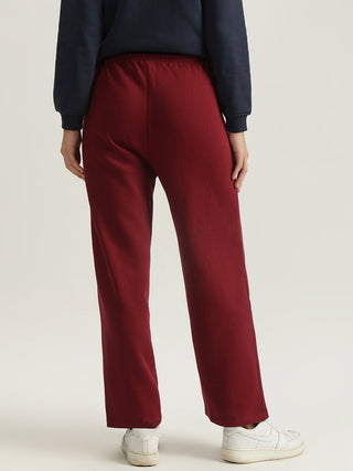 Elle Women Red Solid Straight Fit Mid-Rise Track Pants