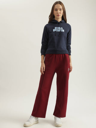 Elle Women Red Solid Straight Fit Mid-Rise Track Pants