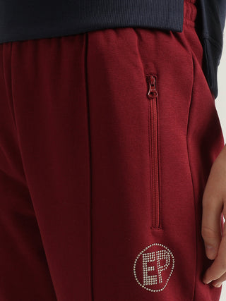 Elle Women Red Solid Straight Fit Mid-Rise Track Pants