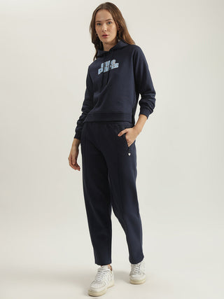 Elle Women Navy Solid Straight Fit Mid-Rise Track Pants
