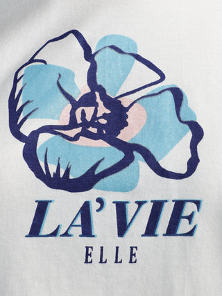 Elle Women Off White Printed Round Neck Short Sleeves Tshirt